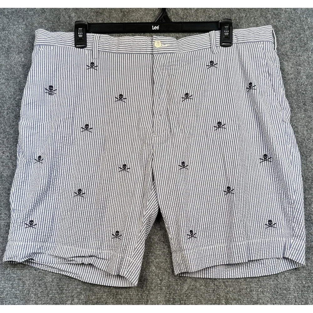 Polo Ralph Lauren Mens 42 Classic Fit Blue White Seersucker Skull Shorts